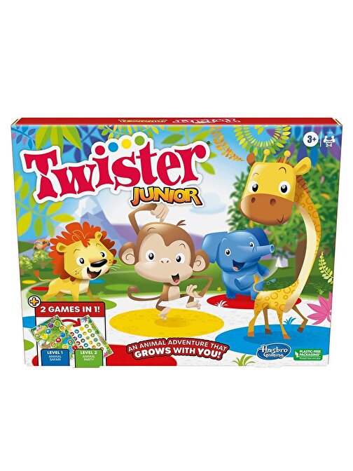 Hasbro Hasbro Gaming Twister Junior F7478, Hayvan Macerası 2 Taraflı Mat, 2 Oyun 1 Arada