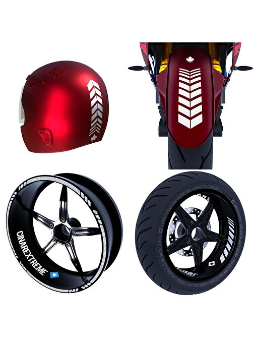Çınar Extreme Moto Rider 4'Lü Sticker Seti Reflektif Gri İç Dış Jant Şeridi Kask Ve Çamurluk Çınar Extreme