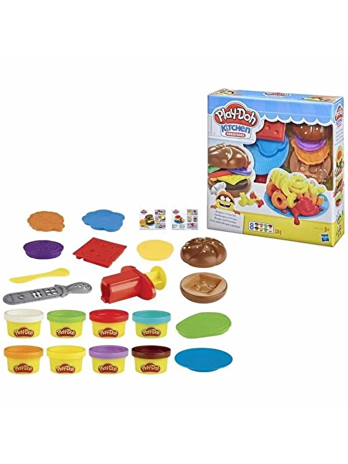 Play-Doh E5112-E5472 Mutfak Atölyesi Hamburger Seti Oyun Hamuru 22'li
