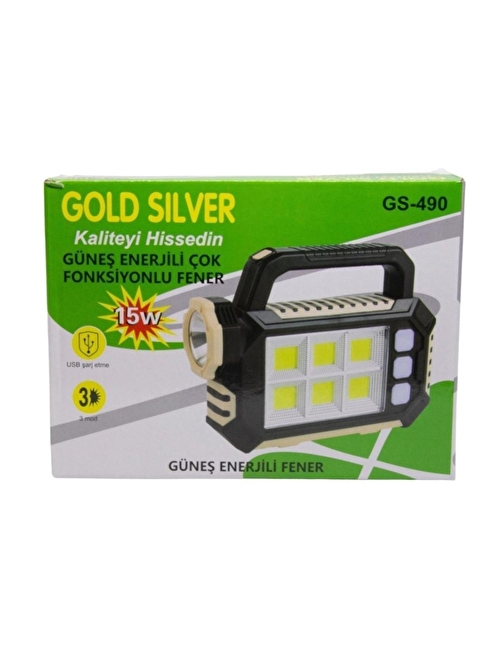 Gold Silver Badem10 Gold Silver Gs-490 15W Güneş Enerjili Çok Fonksiyonlu Fener