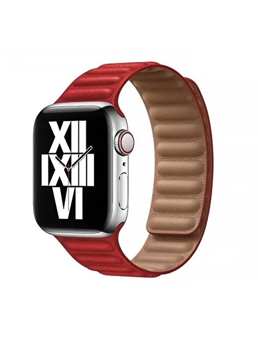E2M KRD14 Apple Watch 42 - 44 mm Deri Akıllı Saat Kordonu Kırmızı