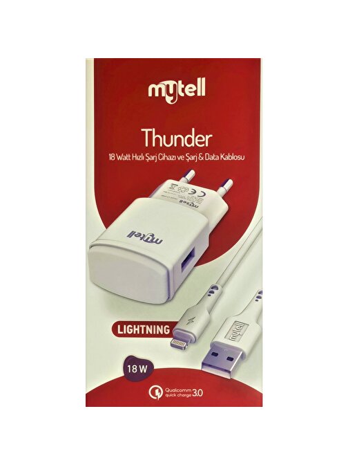 Mytell Thunder My-C12 Qualcomm 18W Lightning Şarj Aleti Beyaz