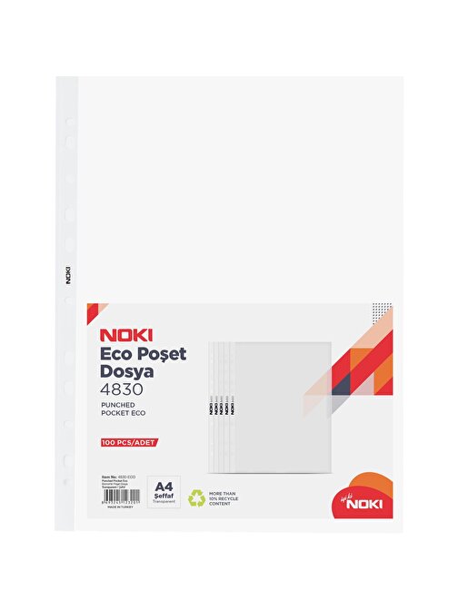 Noki Delikli Poşet Dosya Eco A4 100'lü Paket