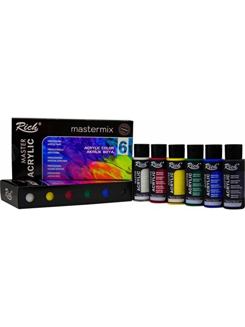 Rich Mastermix Su Bazlı Akrilik Boya 60 Ml Şişe 6 Adet Canlı Renkler
