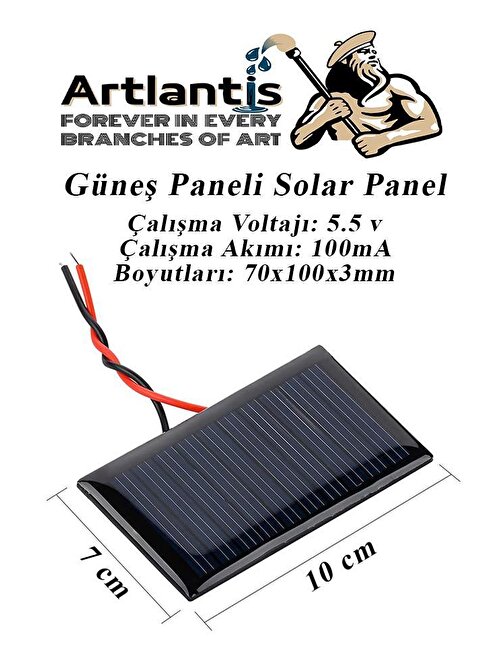 Güneş Paneli Solar Panel 7X10 Cm 5.5 Volt 100 Ma 1 Adet Güneş Enerjisi Okul Sınıf Deney Çalışmaları