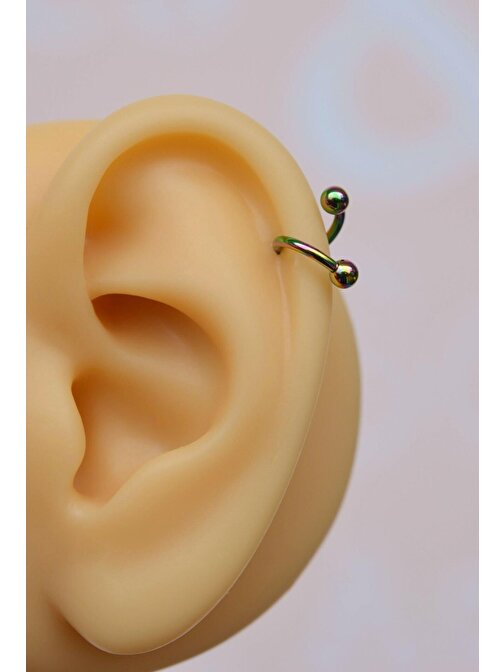 Kıvrımlı Çelik Spiral Piercing 6 mm Tragus Helix Kıkırdak Hologram Renkli