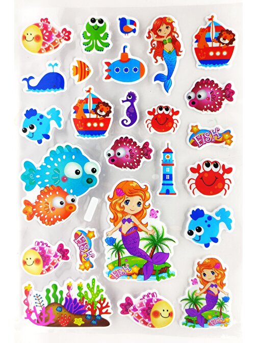 Sticker Kabartmalı A4 boyutunda Stiker Defter, planlayıcı etiket -(Lim010) -  Sevimli Balıklar