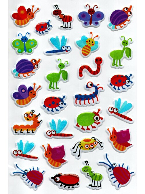 Sticker Kabartmalı A4 boyutunda Stiker Defter, planlayıcı etiket, (Lim011) - Böcekler