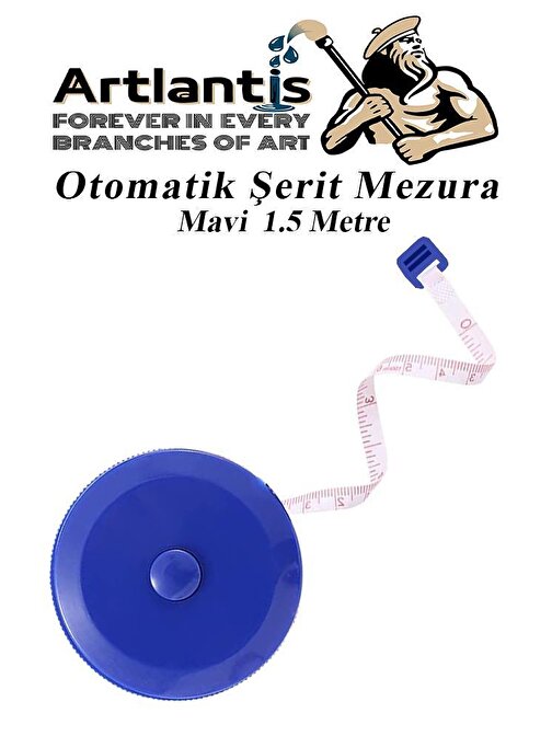 Artlantis Otomatik Şerit Mezura 1.5 Metre Mavi Renk 1 Adet Yuvarlak Cep Mezurası 150 Cm Mezro Terzi Metresi Vücut Ölçüm Metresi