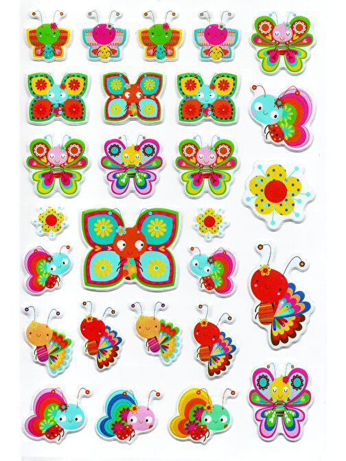 Sticker Kabartmalı A4 boyutunda Stiker Defter, planlayıcı etiket (Lim007) - Sevimli Kelebekler