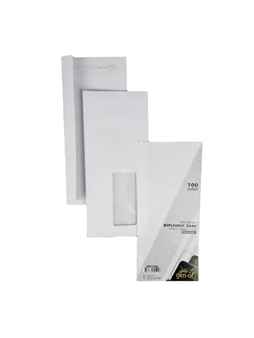 Gen-of Kağıt Pencereli Diplomat Zarf Silikonlu 105x240 Beyaz 110 gr 500'lü