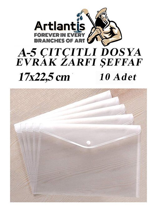 Artlantis Küçük Boy Şeffaf A5 Zarf Dosya 10 Adet 17x22.5 cm
