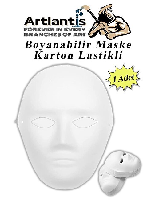 Maske Boyama 19x24 cm 1 Adet Boyanabilir Maske Karton Lastikli İnsan Yüzü Suratı Okul Sınıf Etkinlikleri Hobi