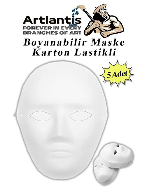 Maske Boyama 19x24 cm 5 Adet Boyanabilir Maske Karton Lastikli İnsan Yüzü Suratı Okul Sınıf Etkinlikleri Hobi