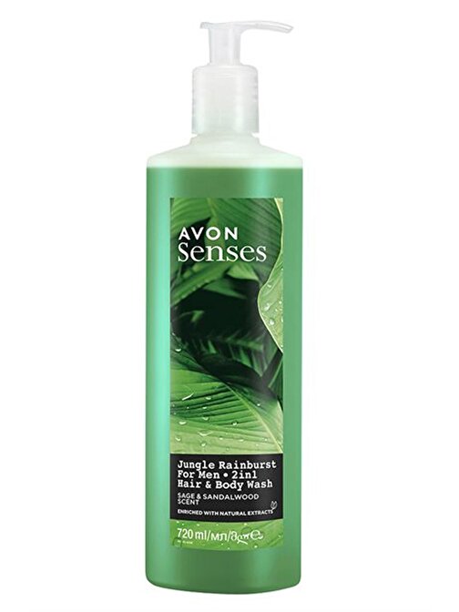 Avon Senses Jungle Rainburst Adaçayı - Sandal Ağacı Kokulu Erkek Saç - Vücut Şampuanı 720 ml