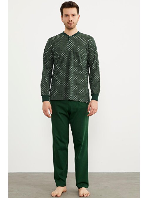 Desenli Cep Detaylı Pijama Takım - Yeşil