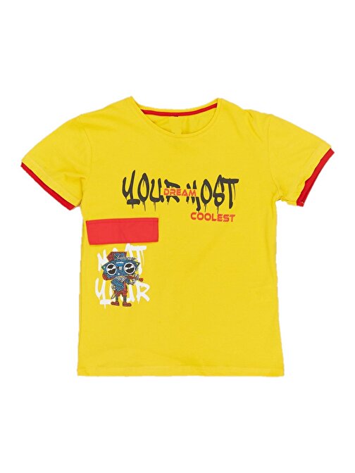 Erkek Çocuk Your Most Çift Taraf Yazı Resim Desenli Tişört Sarı
