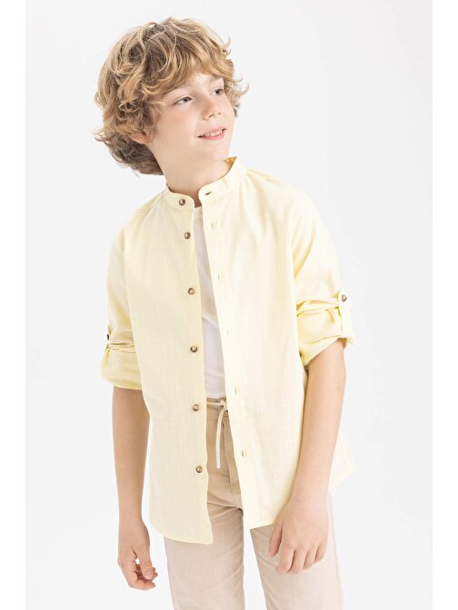 Erkek Çocuk Dik Yaka Keten Görünümlü Uzun Kollu Gömlek Z1035A623SM