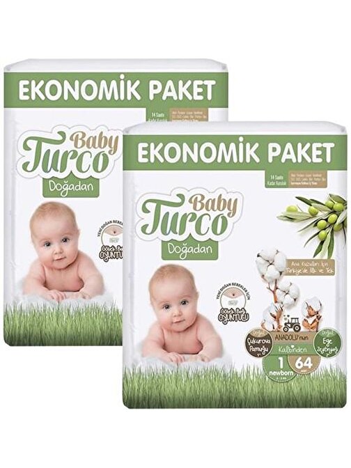 Baby Turco Doğadan 2 - 5 kg 1 Numara Ekonomik Paket Bebek Bezi 128 Adet