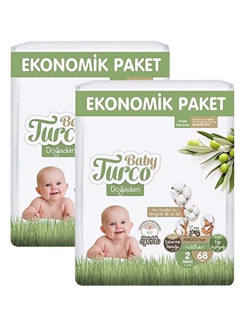 Baby Turco Doğadan 3 - 6 kg 2 Numara Bebek Bezi 136 Adet