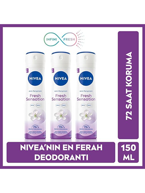 Nivea Fresh Sensation 72 Saat Anti-Perspirant Koruma Uzun Süren Ferahlık Kadın Sprey Deodorant 150 Ml X 4 Adet