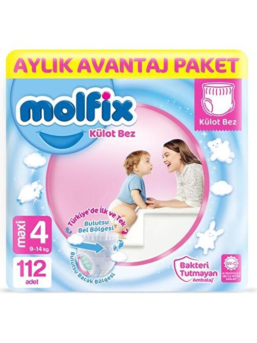 Molfix Külot 7 - 14 kg 4 Numara Aylık Avantaj Paketi Bebek Bezi 112 Adet