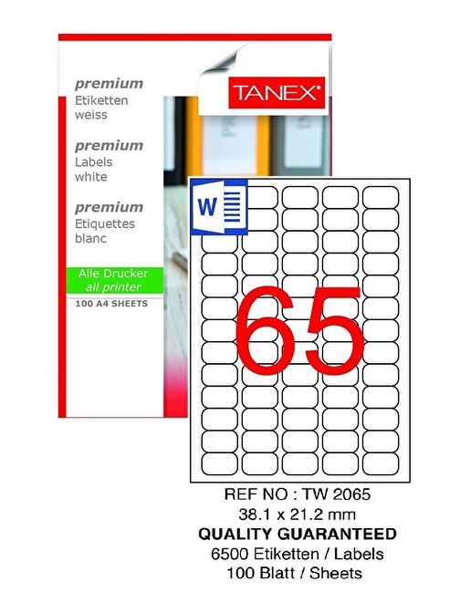 Bilgisayar Etiketi Tw-2165 38,1X21,2 Mm 100 Lü Lazer Etiket 1 Paket Tanex Davetiye Kargo Koli Kutu Etiketi