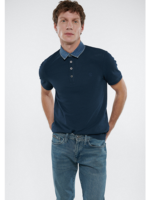 Mavi - Denim Yaka Detaylı Lacivert Polo Tişört 062685-28417