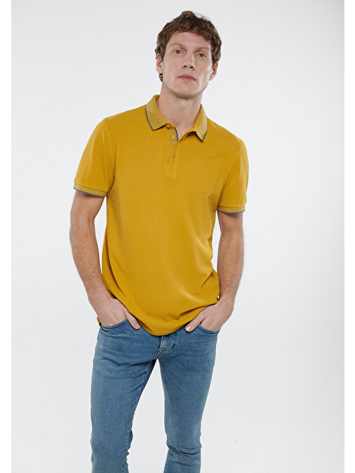 Mavi - Renkli Şerit Detaylı Sarı Polo Tişört 065920-30719