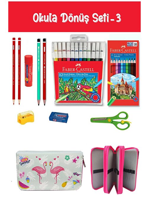 Limmy Kırtasiye Seti İkili Flamingo Kalem Kutulu 11 Parça Okula Dönüş Set:3