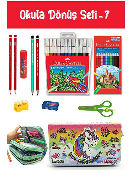 Limmy Kırtasiye Seti Tarz Cool Unicorn Yeşil Kalem Kutulu 11 Parça Okula Dönüş Set:7