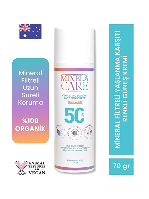 Minela Care Hydrating Organik Mineral Filtreli Renkli Yüz Güneş Kremi Spf50 70Gr