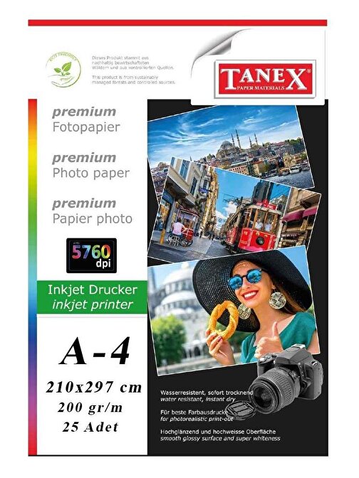 Tanex A4 Ofis Ve Ev Tipi Mürekkepli Yazıcılar İçin Fotoğraf Baskı Fotokopi Kağıdı Beyaz 25'li 1 Paket 200  gr
