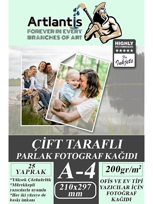 Artlantis A4 Ofis Ve Ev Tipi Mürekkepli Yazıcılar İçin Fotoğraf Baskı Fotokopi Kağıdı Beyaz 25'li 1 Paket 200  gr