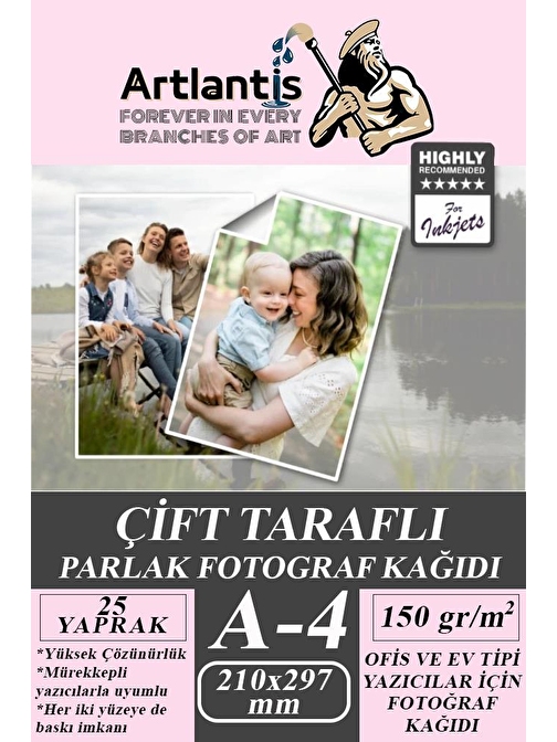 Artlantis A4 Ofis Ve Ev Tipi Mürekkepli Yazıcılar İçin Fotoğraf Baskı Fotokopi Kağıdı Beyaz 25'li 1 Paket 150  gr