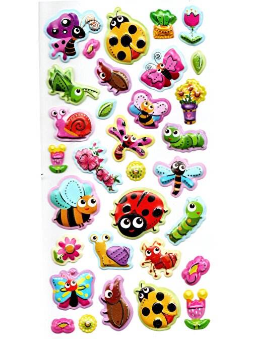 Sticker Kabartmalı Stiker Defter, Planlayıcı Etiket (limlra-002) - 17X9 cm - Sevimli Böcekler