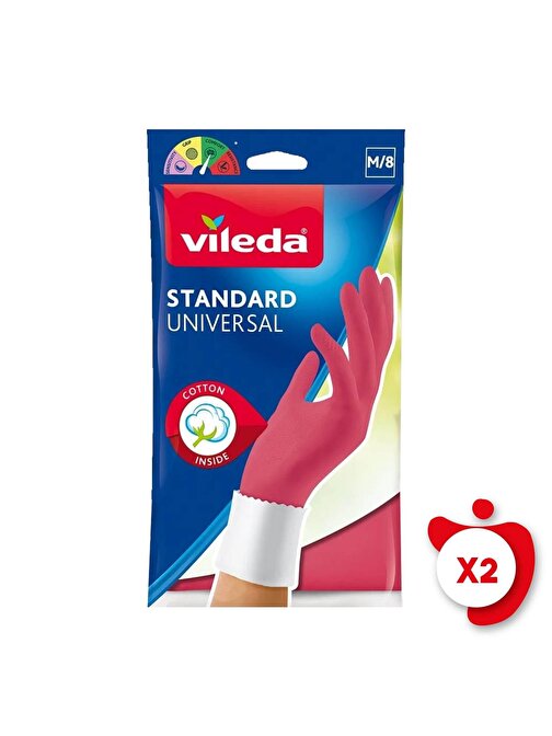 Vileda Standart Universal Doğal Lateks M Beden Kırmızı Eldiven 2 Paket