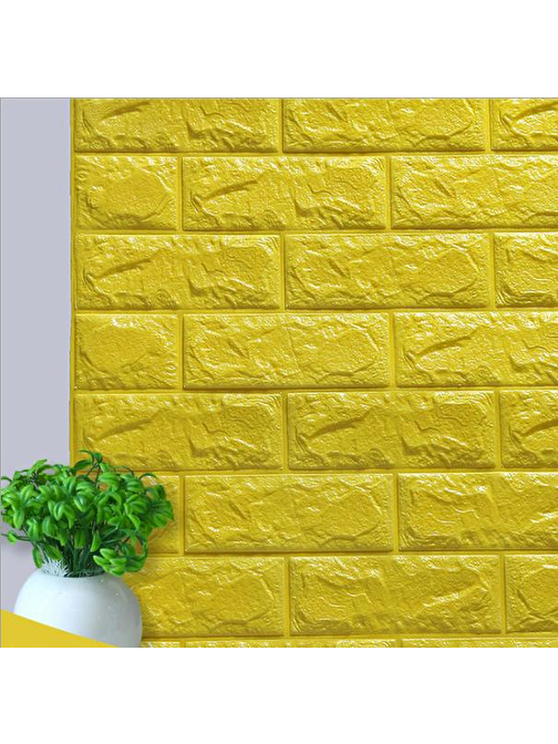 Renkli Duvarlar Kendinden Yapışkanlı 3D  70x77 cm 10 Adet Sarı Duvar Kağıdı Paneli