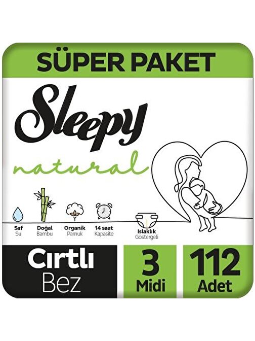 Sleepy Natural 4 - 9 kg 3 Numara Bebek Bezi 112 Adet