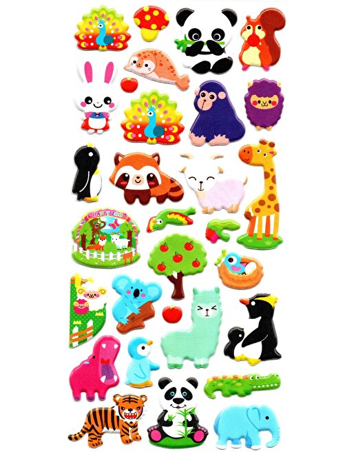 Sticker Kabartmalı Stiker Defter, Planlayıcı Etiket (lim88-035) - 17X9 cm - Sevimli Hayvanlar