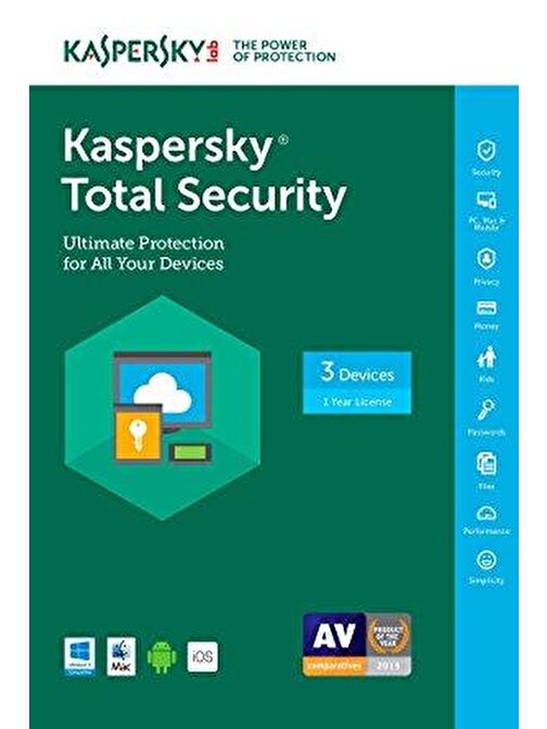 Kaspersky Total Security 3 Kullanıcı 1 Yıl Antivirus