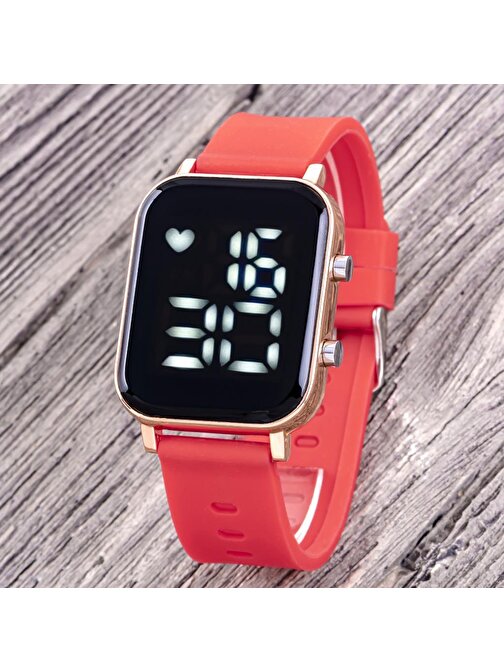 Kadın Rose Kasa Silikon Kırmızı Kordon Dijital Led Kol Saati (Akıllı Saat Değildir!) ST-304326