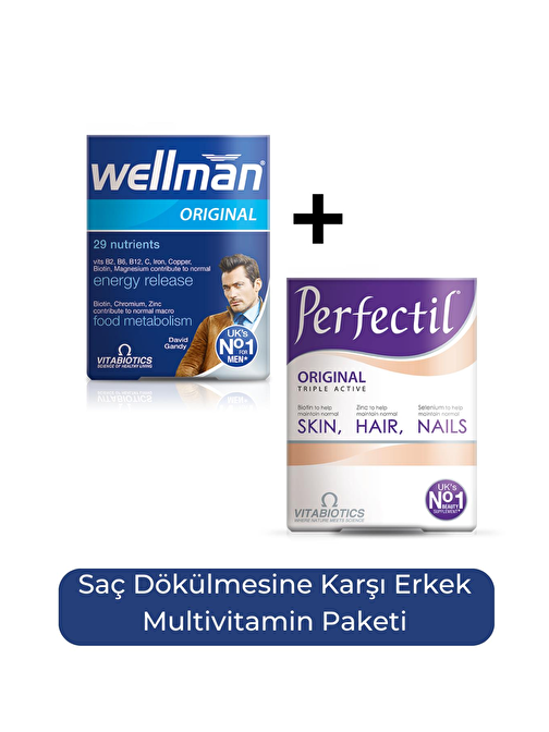 Vitabiotics Wellman + Perfectil Original Saç Dökülmesine Karşı Erkek Multivitamin Paketi