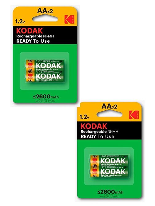 Kodak Kalem Pil Şarj Edilebilir Aa 2600 Mah Şarj Edilebilir Ni-Mh Kumanda Oyuncak Pili 2'li 2 Paket