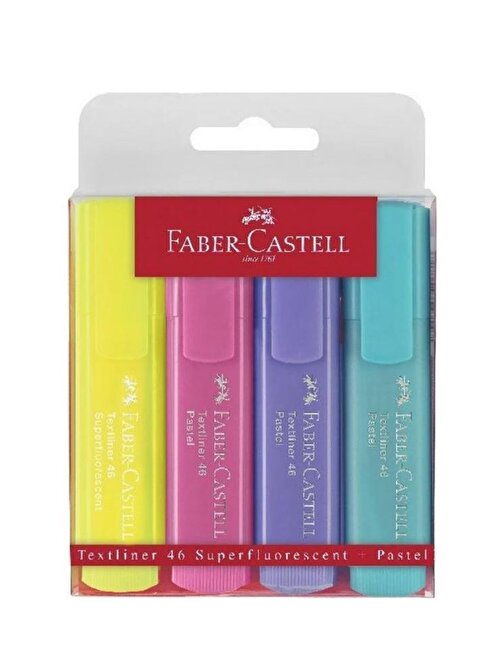 Faber-Castell Fosforlu Kalem 4'lü Pastel Renkler Textliner Soft Renk Kesik Uçlu İşaretleme Kalemi