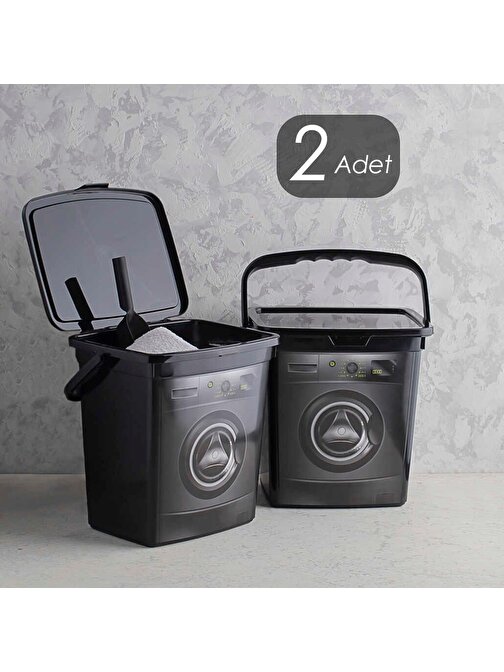 Porsima 2351 Çamaşır Makinesi Görünümlü Çok Amaçlı Deterjan Kabı Seti 2 Li Saklama Kutusu Siyah