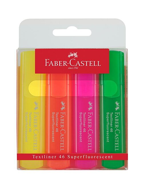 Faber-Castell Fosforlu Kalem 4'lü Textliner Fosforlu Canlı Renkler Kesik Uçlu İşaretleme Kalemi Sarı Turuncu Yeşil Pembe