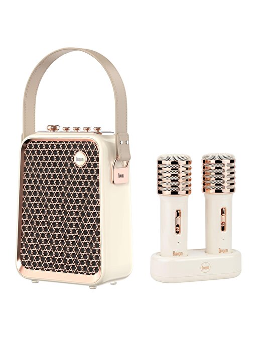 Divoom SongBird-HQ Beyaz Çift Karaoke Mikrofonlu Bluetooth Hoparlör-Dekor
