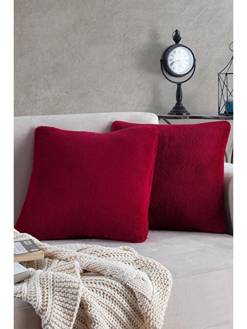 Sofa | 2 Adet Kırmızı Renk Welsoft Kırlent-Yastık Kılıfı 44X44 Cm