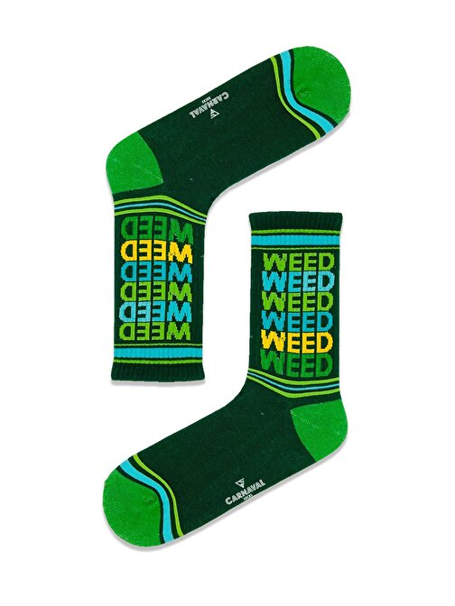 Weed Yazılı Renkli Tenis Çorabı